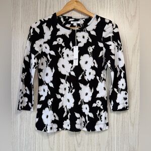 Chico’s Pima Florence Everyday Tee Black/White Floral 3/4 Sleeve Size 00 (US XS)